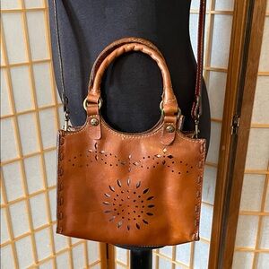 Vintage Y2K Patricia Nash Cut Out Floral Brown Leather Handbag Crossbody